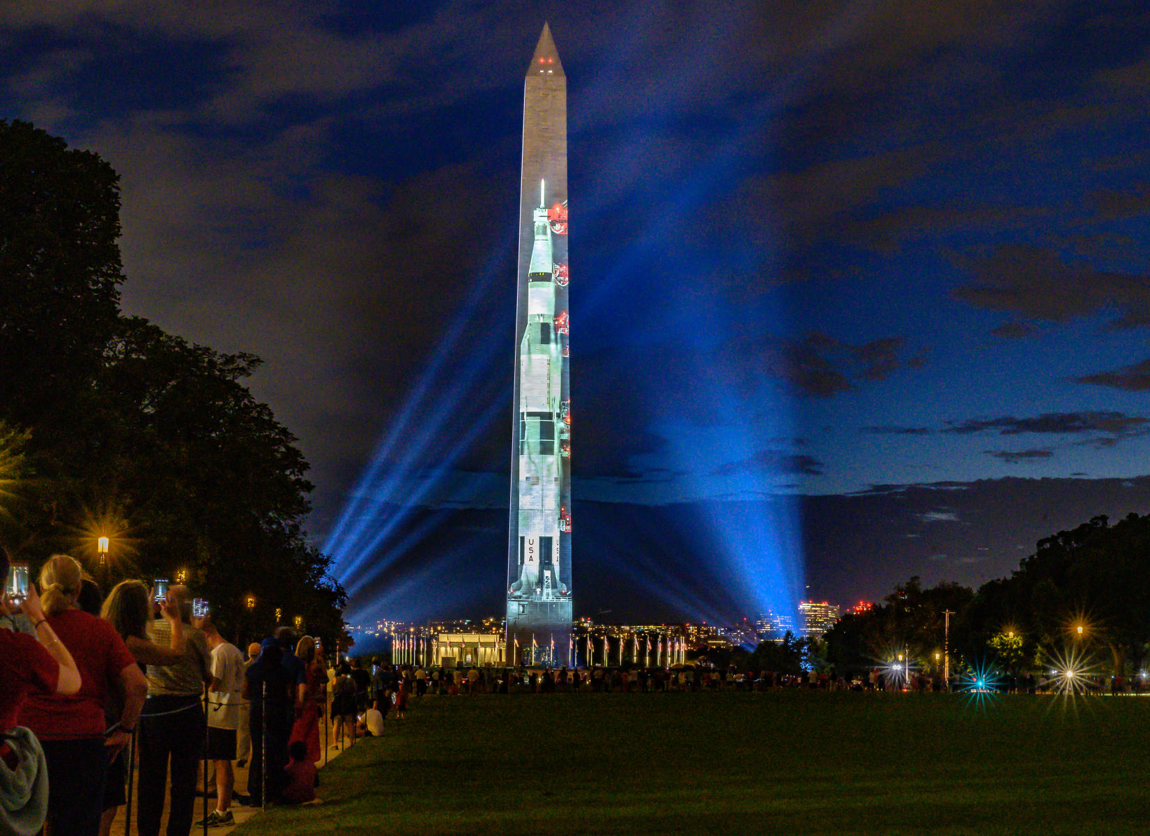 Apollo 11 projected on the Washington Monument