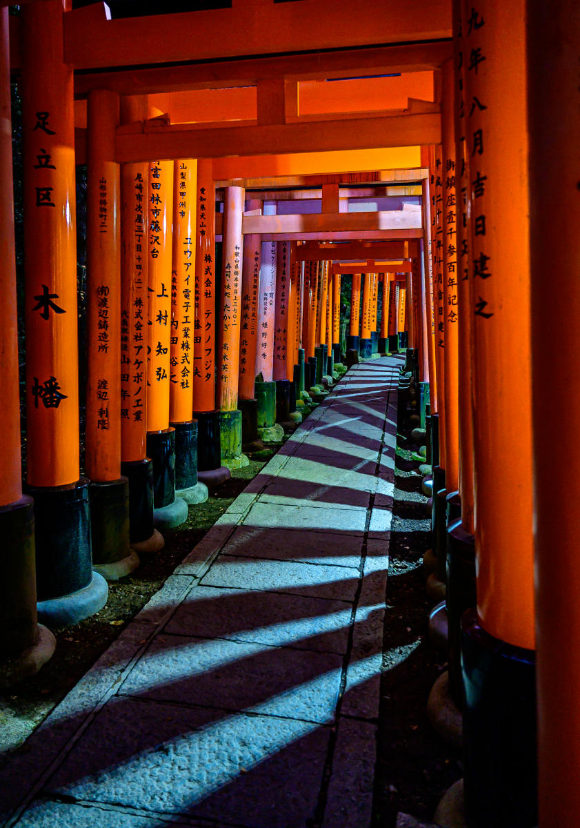 Vermillion Torii Gates at the Fushimi Inari Shrine, Kyoto Japan